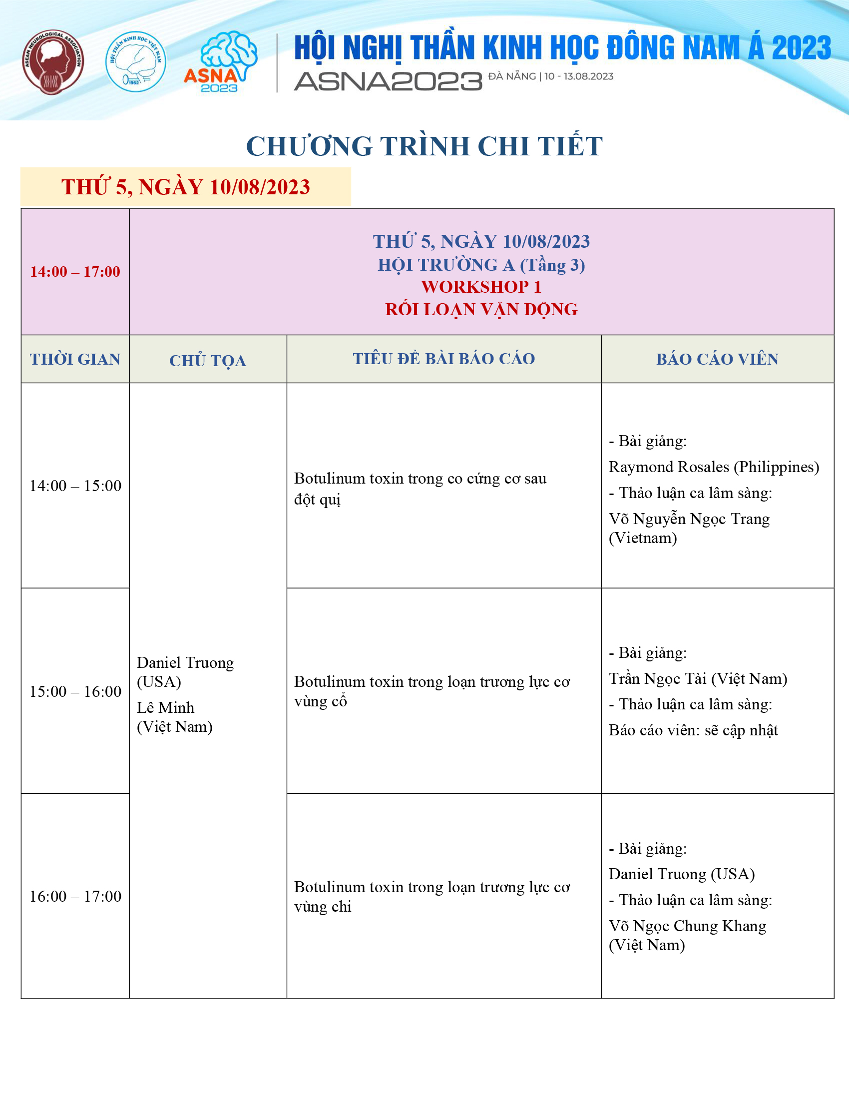 Chương trình Hội Nghị Thần Kinh Học Đông Nam Á 2023 – ASNA2023