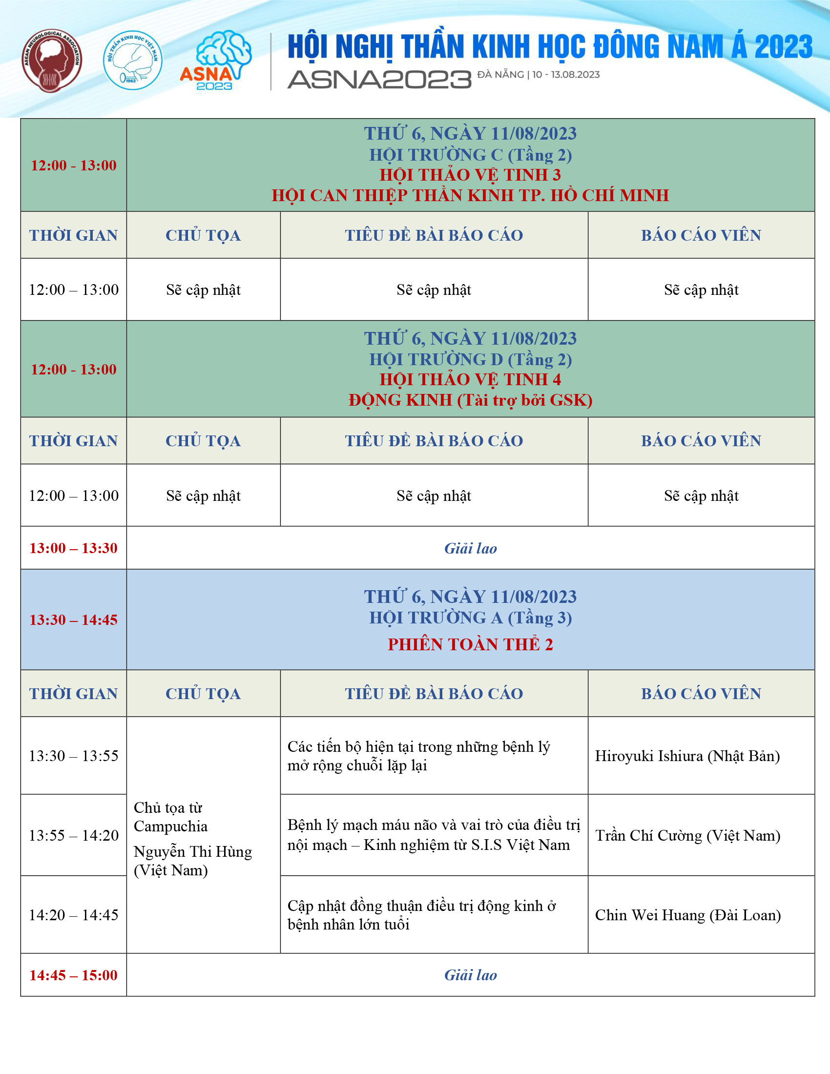 Chương trình Hội Nghị Thần Kinh Học Đông Nam Á 2023 – ASNA2023