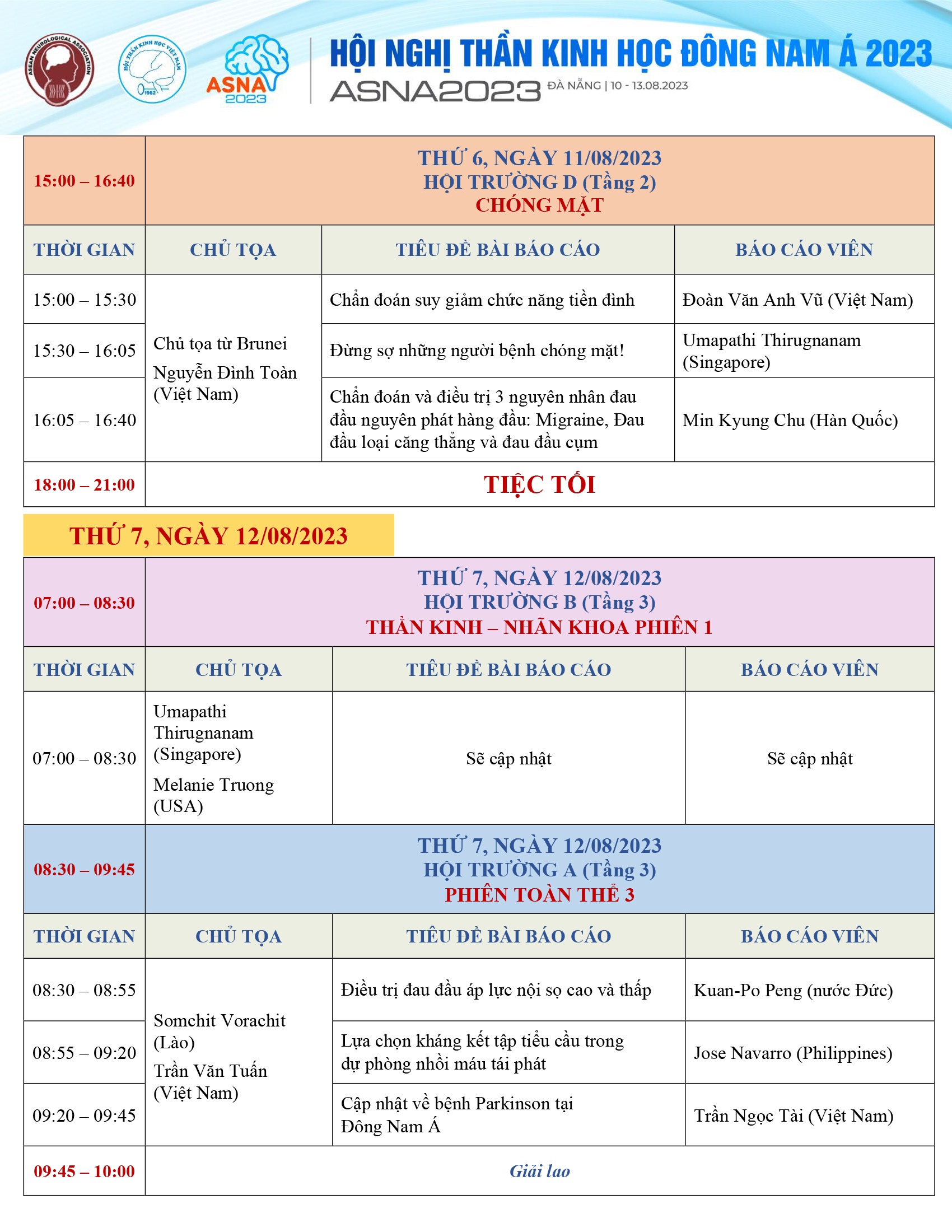 Chương trình Hội Nghị Thần Kinh Học Đông Nam Á 2023 – ASNA2023