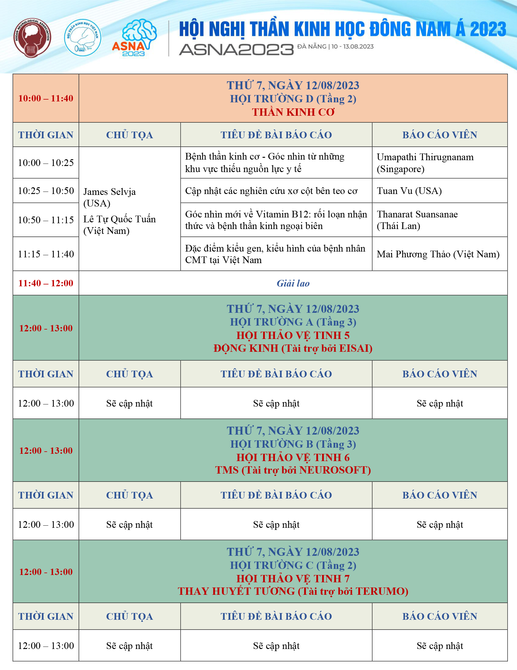Chương trình Hội Nghị Thần Kinh Học Đông Nam Á 2023 – ASNA2023