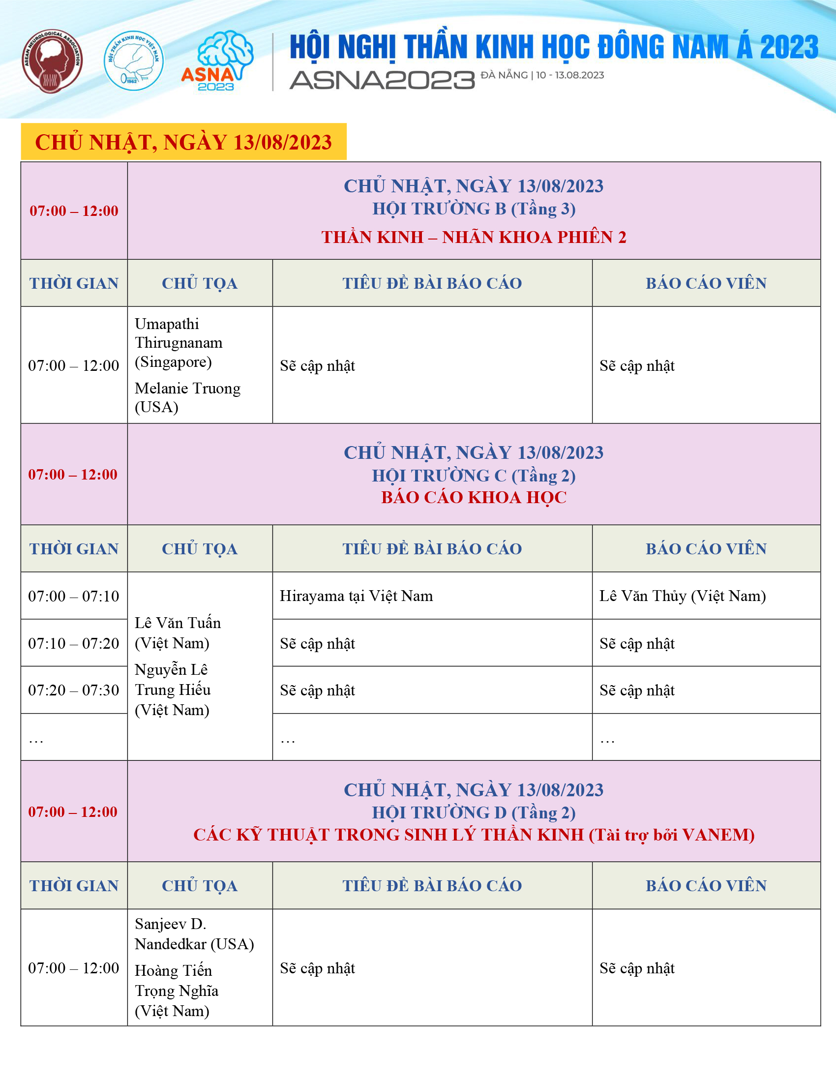 Chương trình Hội Nghị Thần Kinh Học Đông Nam Á 2023 – ASNA2023