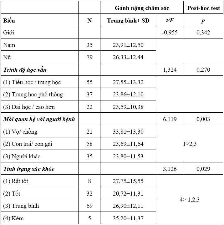 Người chăm sóc cho người bệnh đột quỵ: Các yếu tố liên quan đến gánh nặng chăm sóc
