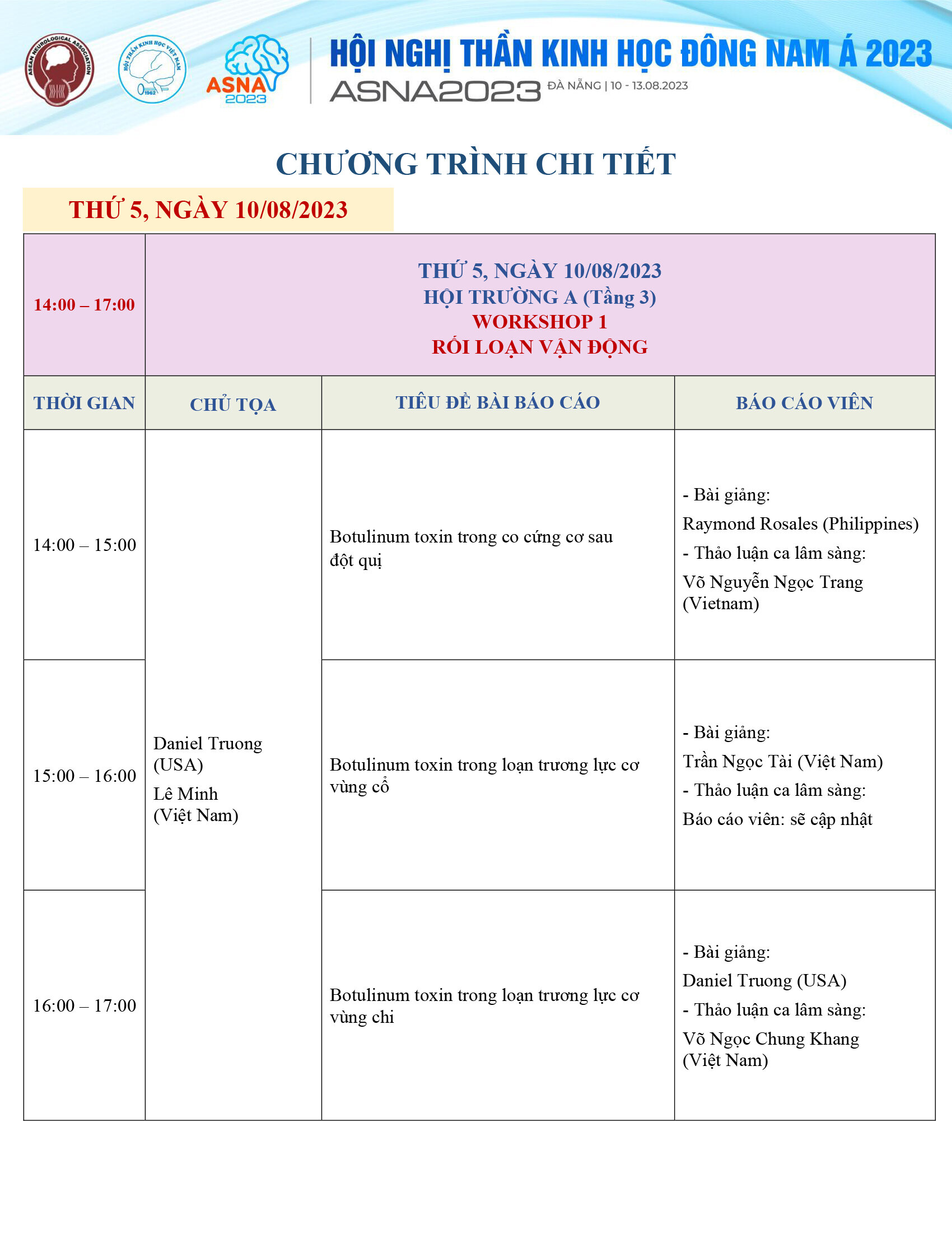 Chương trình Hội Nghị Thần Kinh Học Đông Nam Á 2023 – ASNA2023